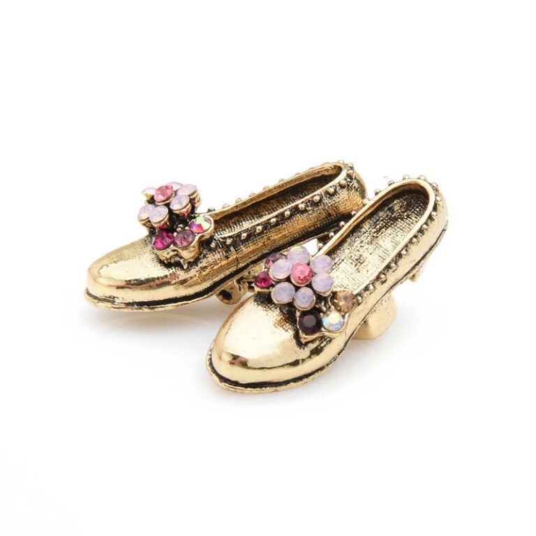 Paire De Petites Broches Pin's Or Et Strass - Motif Fleur Et Grenouille - Occasion - Modèle *3414