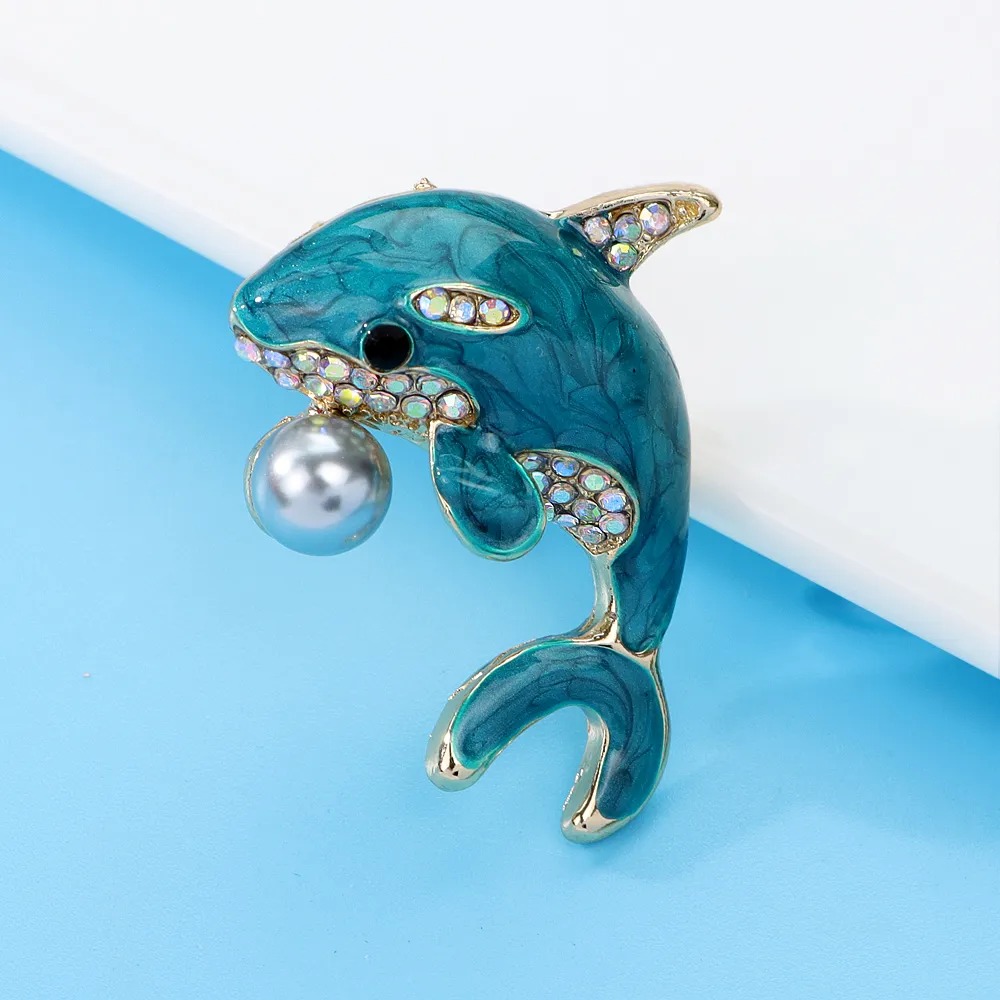 Broche Dauphin Métal Doré Rosé Avec Strass - Superbe Et Jamais Portée