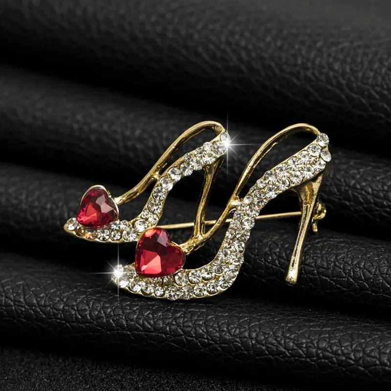 Broche Escarpin Vintage - Bronze Doré Et Strass - Bijou Unisexe Rétro