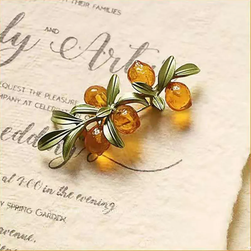 Broche Ancienne Feuillage En Or 18k Avec Citrines - Bijou Vintage - Occasion