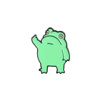 Badge grenouille humoristique vert en métal émaillé avec contour noir