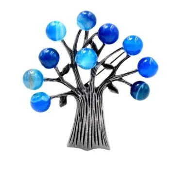 Broche Arbre à Boules en métal argenté avec boules bleues dégradées
