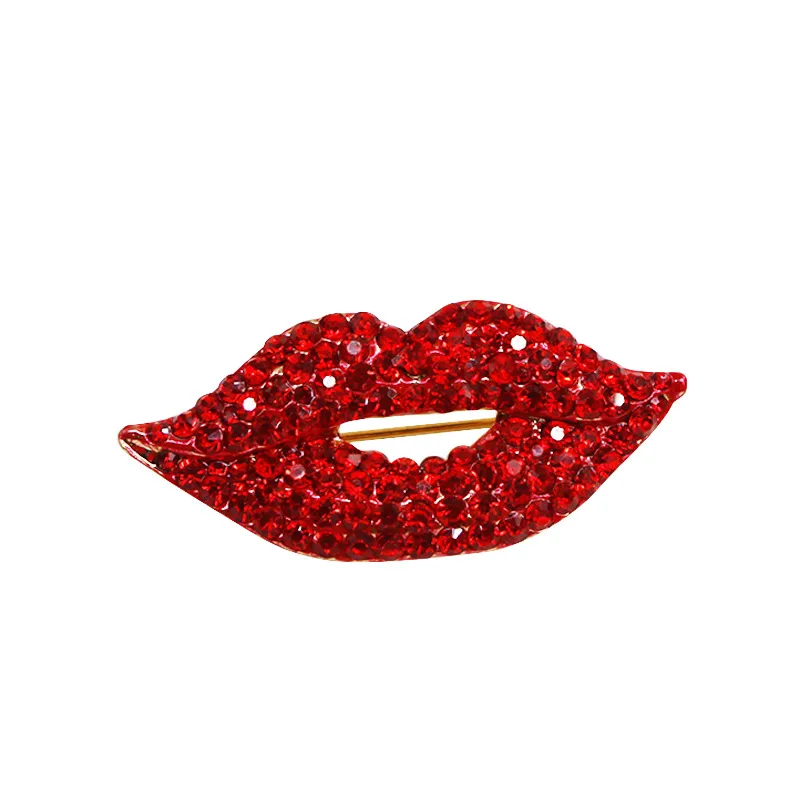 Broche lèvres glamour rouge ornée de strass scintillants en forme de lèvres
