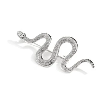 Broche serpent argentée en métal avec texture détaillée en forme ondulée