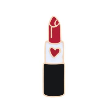 Pin's rouge à lèvres rouge avec cœur blanc et noir