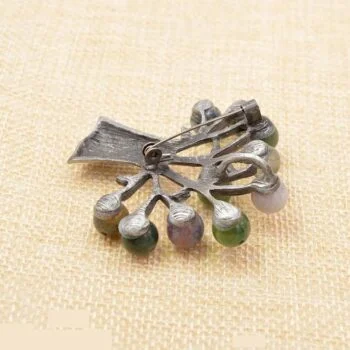 Broche Arbre À Boules en métal argenté vue arrière avec fermoir épingle