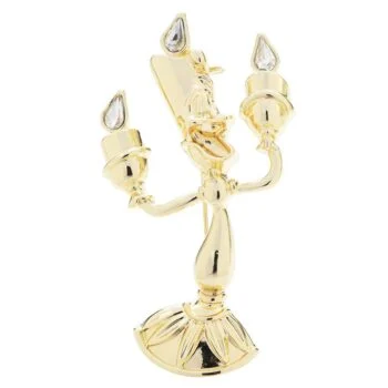 Broche bougeoir dorée à trois branches avec détails en forme de goutte transparente