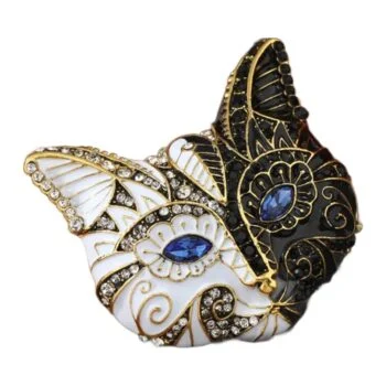 Broche Tête De Chat Noir Et Blanc