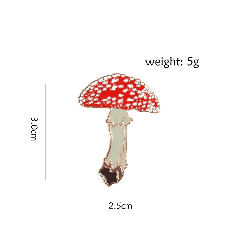 Pin's champignon en alliage écologique avec émail rouge à pois blancs, détail de la forme et des couleurs