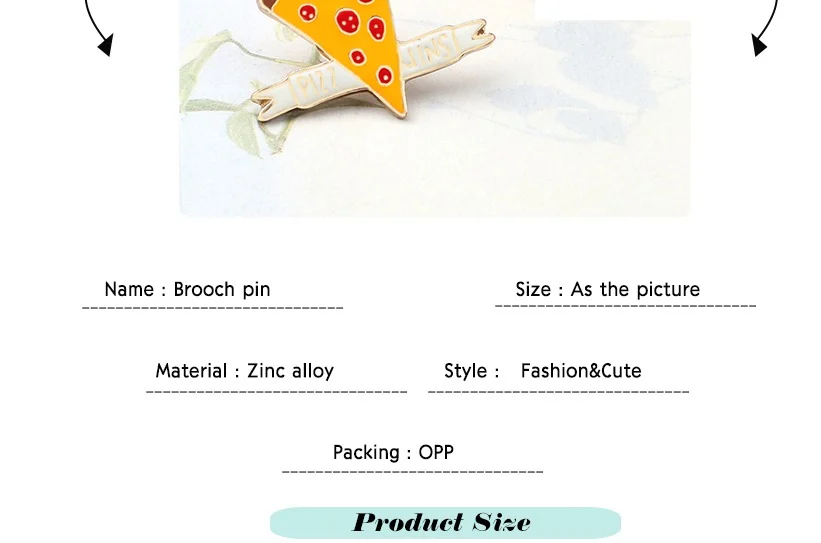 Pin's pizza en alliage de zinc avec motif pizza coloré, vue rapprochée sur le détail du pin's posé sur un fond clair